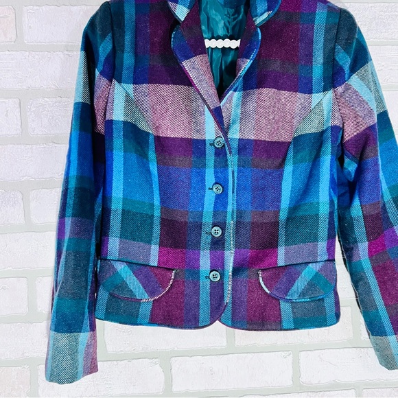 Vintage 1980’s Sweet Apple Plaid Blazer in Jewel Tones Size 7/8 Made in USA - Picture 7 of 11